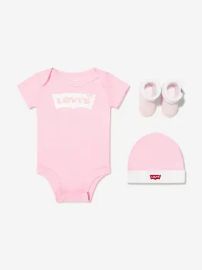 Levi's Baby Girls Bodysuit Hat And Booties Set in Pink