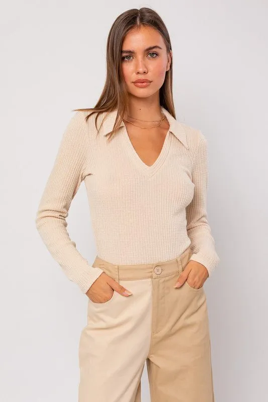 LONG SLEEVE COLLARED BODYSUIT