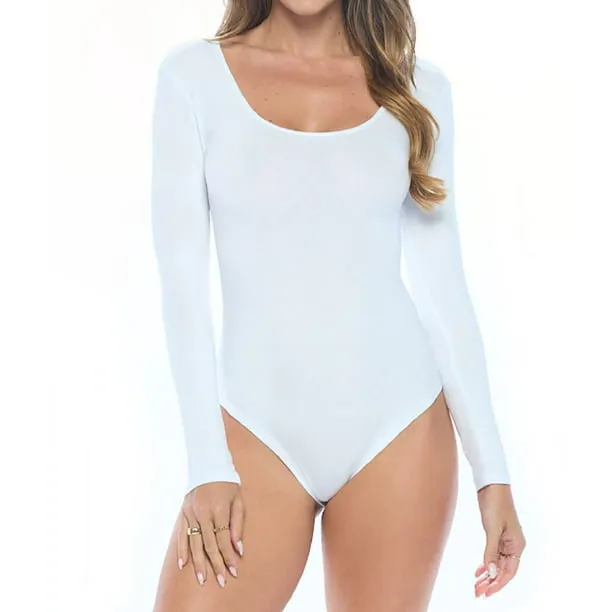 M&M SCRUBS Long Sleeve Scoop Neck Body Suit-Breathable Cotton Stretch(White, X-Small)