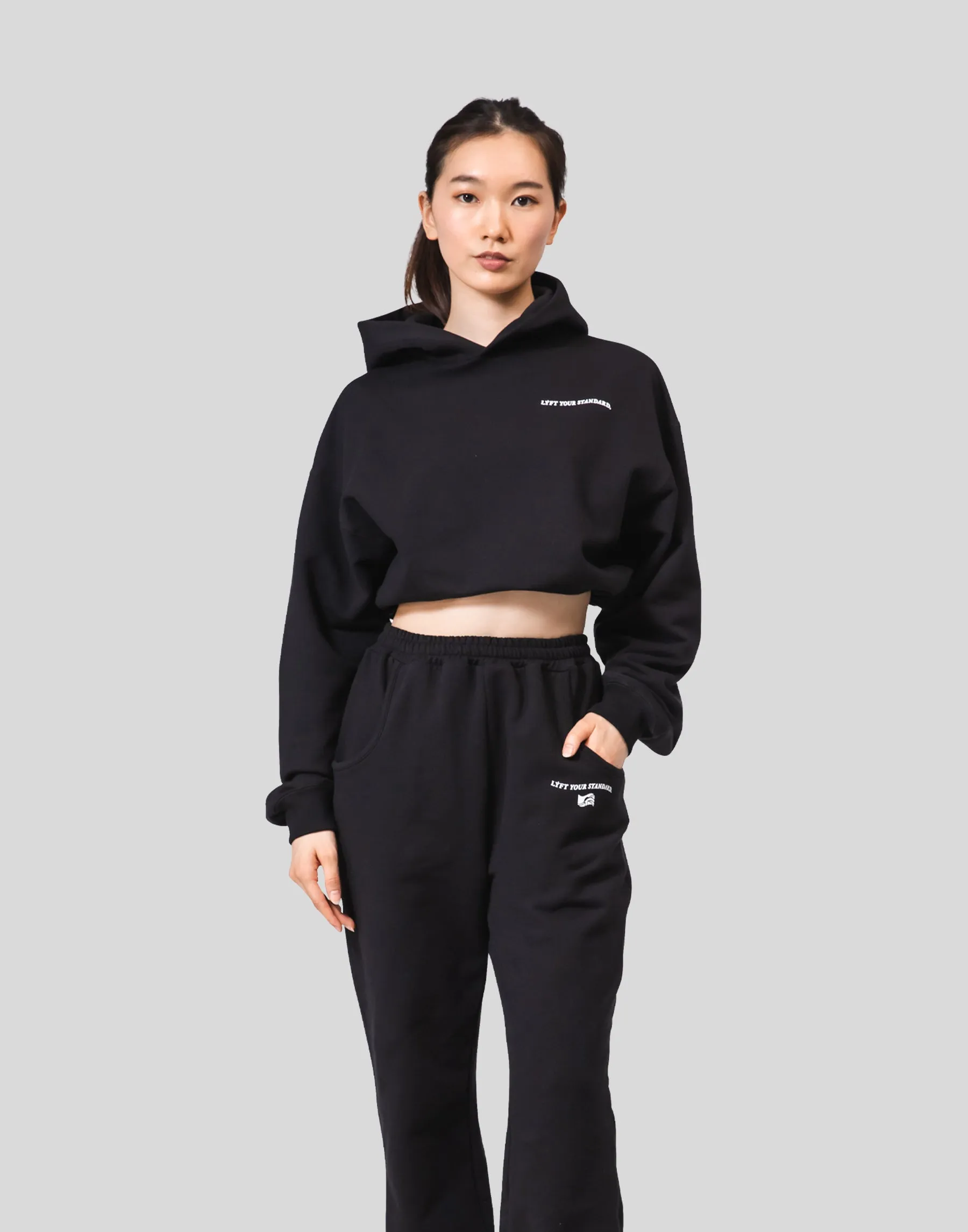 Message Ring Cropped Hoodie - Black