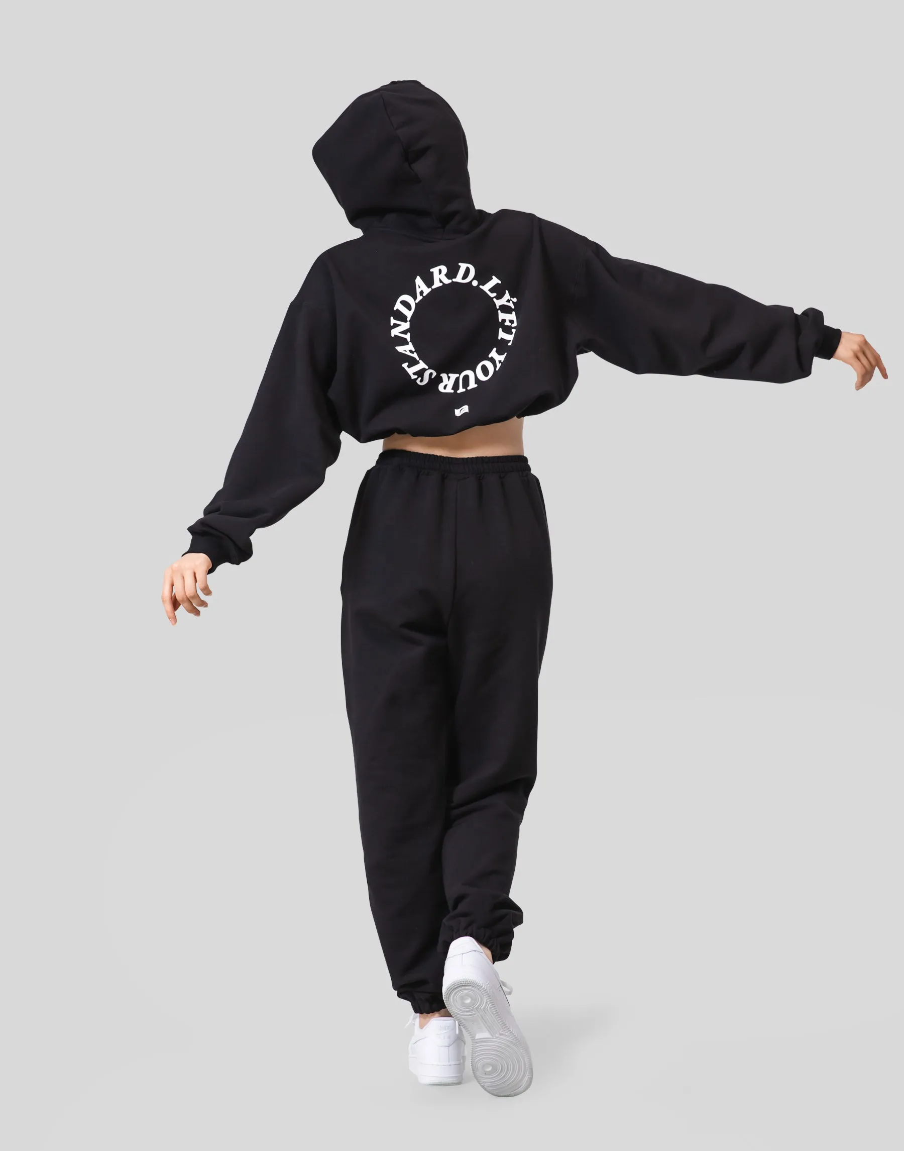 Message Ring Cropped Hoodie - Black