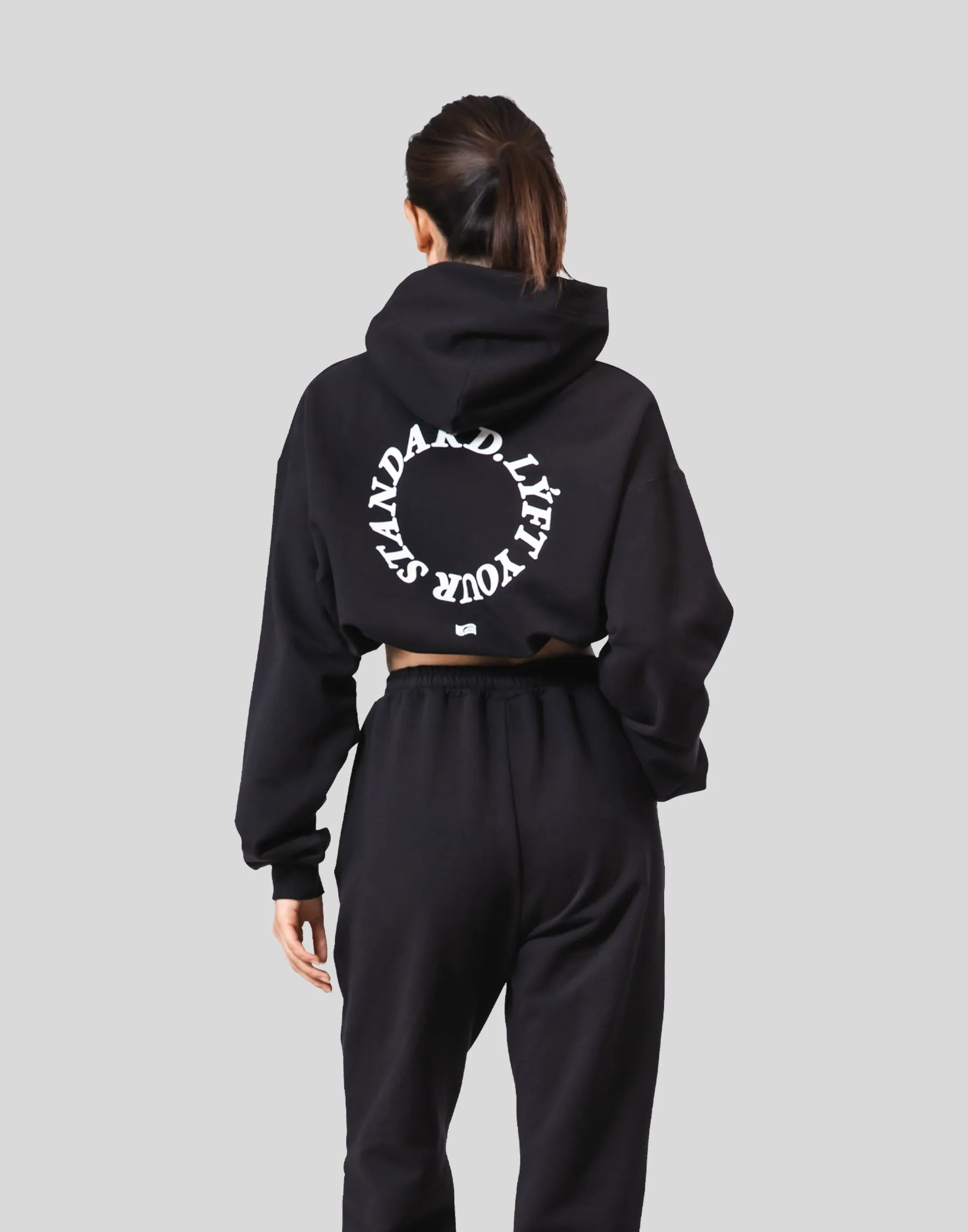 Message Ring Cropped Hoodie - Black