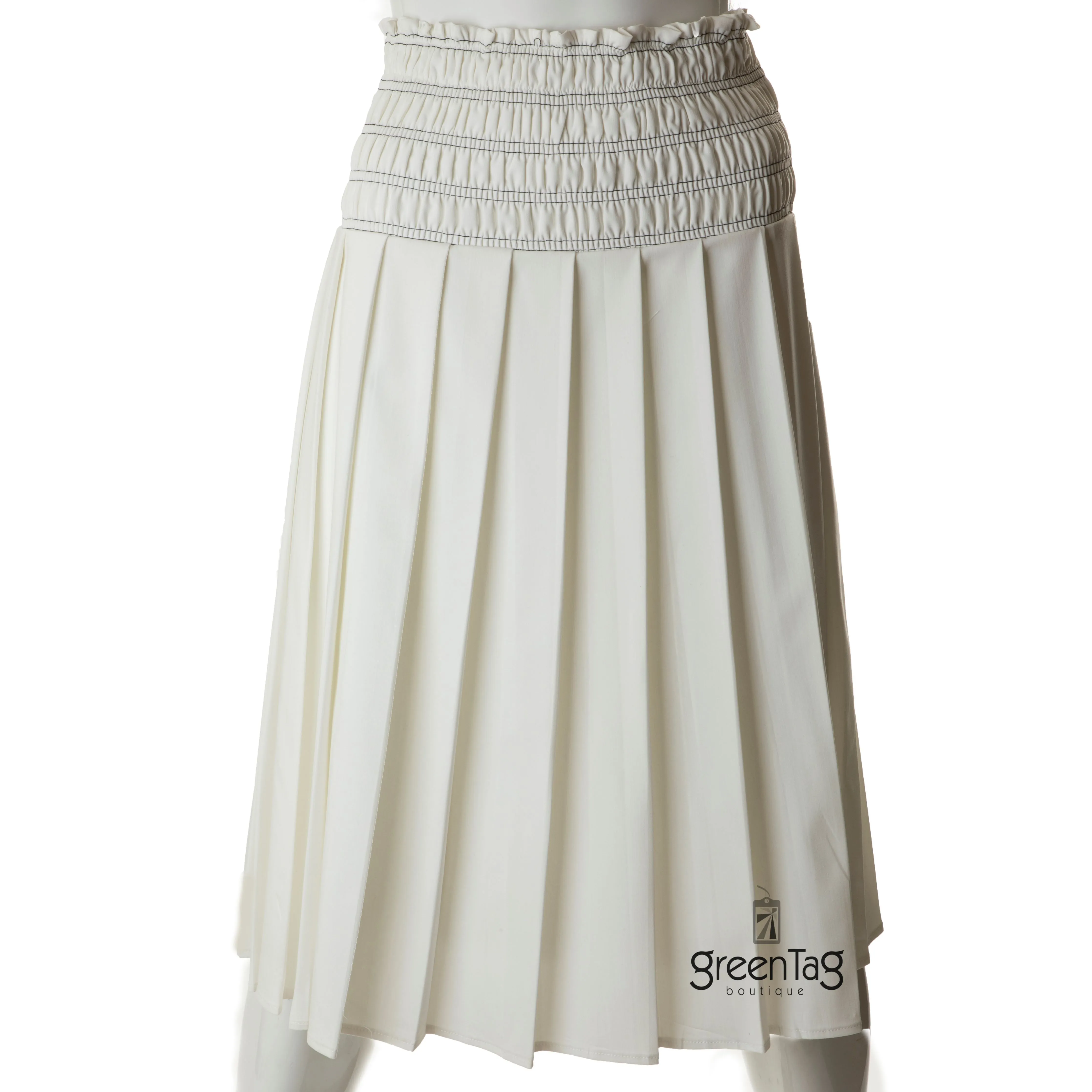 M.MIRANDA PLEATED SKIRT W SMOCKED WAIST 27" WHITE