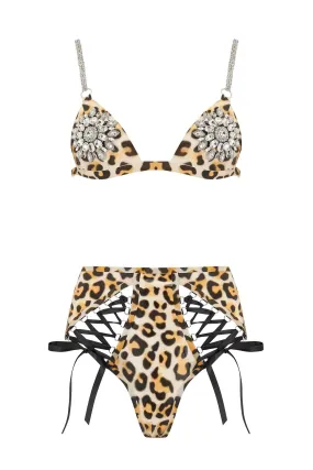 Mu Lambda Leopard Latex Lingerie Set