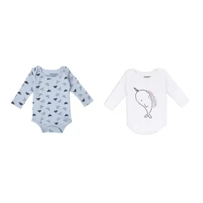 Mush Ultra Soft Bamboo Unisex Bodysuit Combo Set for New Born Baby/Kids Pack of 2, (0-3 Months, Aeroplane & Marine Life)