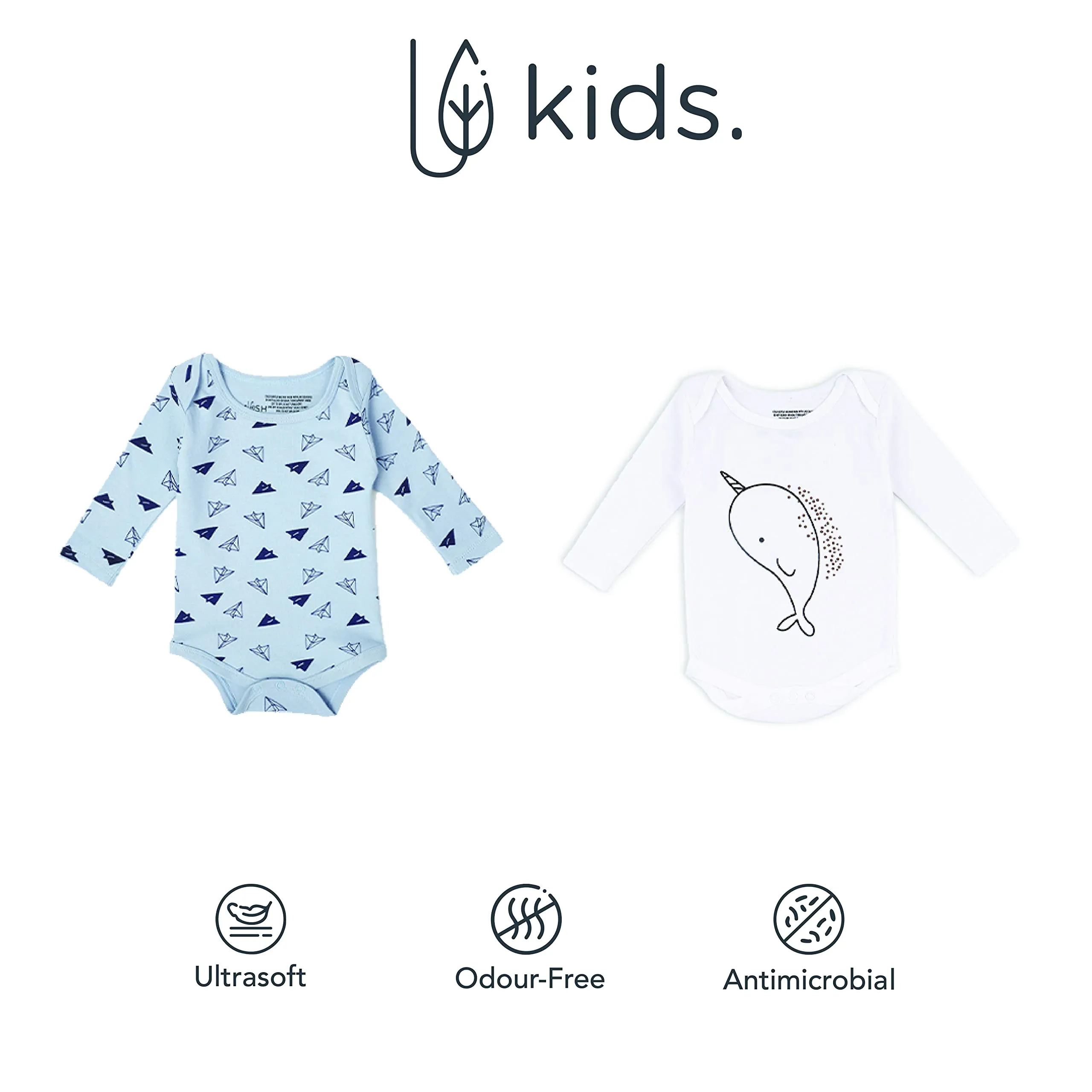 Mush Ultra Soft Bamboo Unisex Bodysuit Combo Set for New Born Baby/Kids Pack of 2, (6-12 Months, Aeroplane & Marine Life)