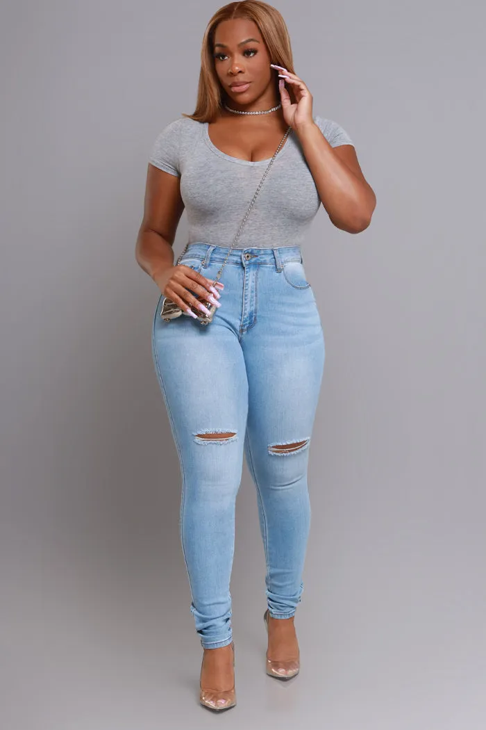 Must Have Basic Bodysuit - Grey V-Neck