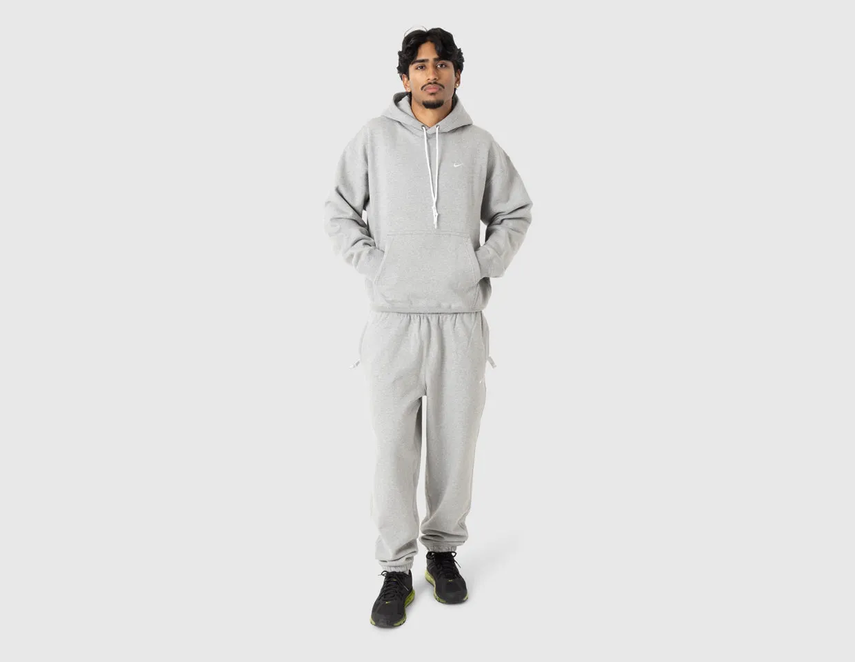 Nike Solo Swoosh Fleece Pullover Hoodie Dark Grey Heather / White