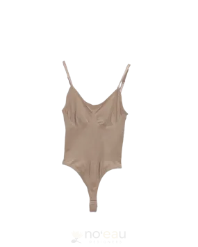 NOEAU - Spaghetti Straps Cream Thong Bodysuit