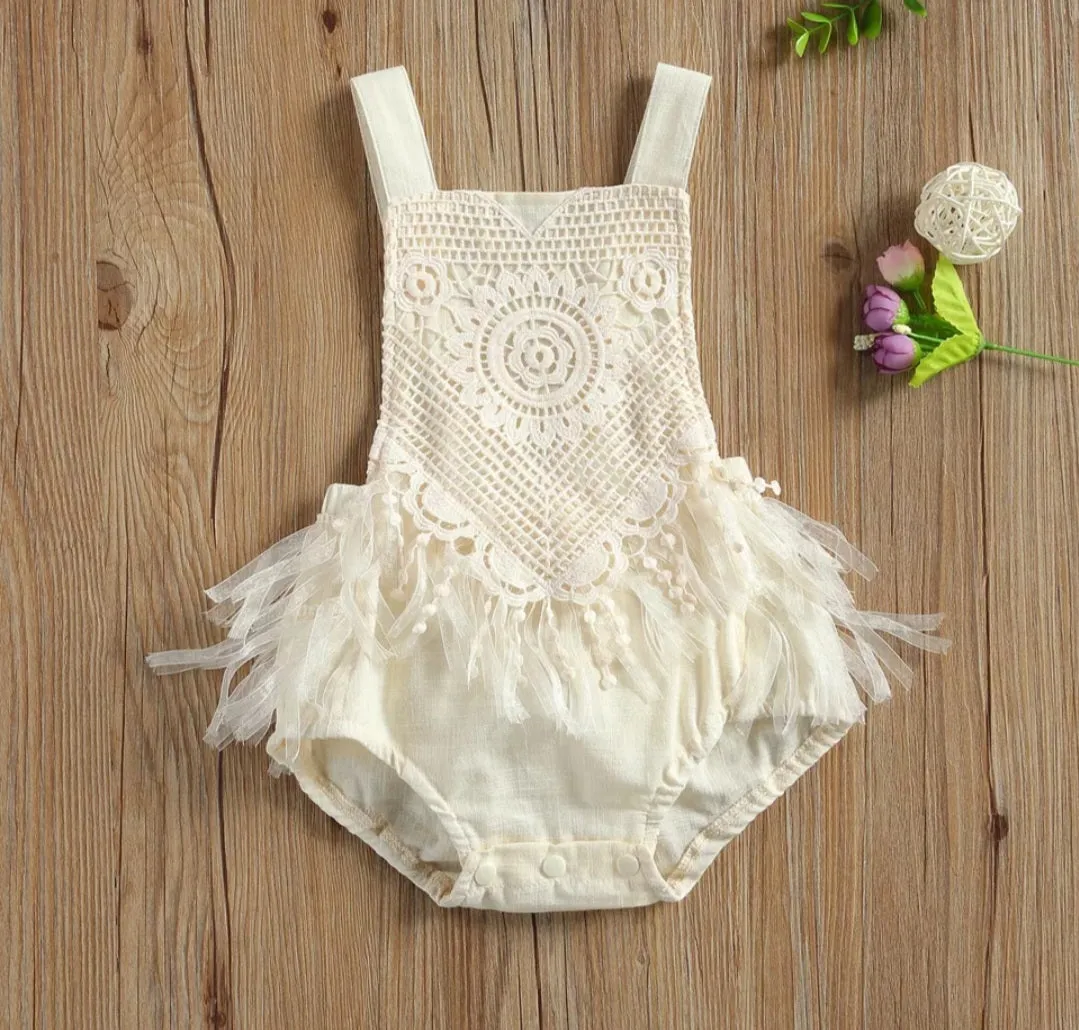 Off White Lace Vintage Boho Romper #1000400