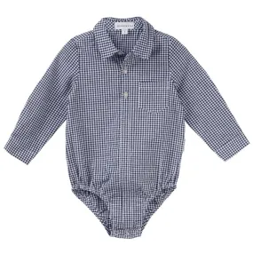 Oliver Long Sleeve Gingham Romper Navy