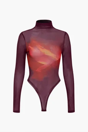 Ombre Print Mesh Long Sleeve Bodysuit