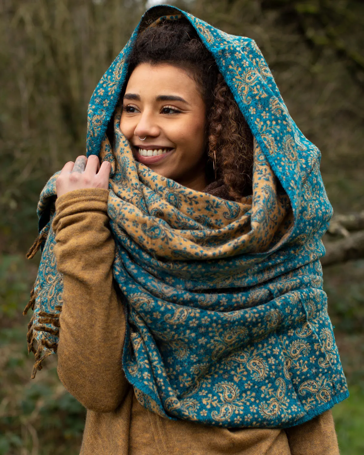 Paisley Leaves Shawl Scarf Sky Blue