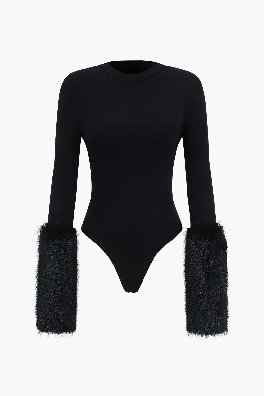 Patchwork Fur Long Sleeve Bodysuit