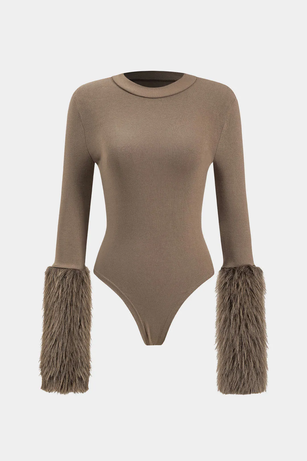 Patchwork Fur Long Sleeve Bodysuit