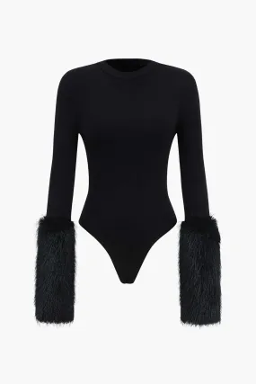 Patchwork Fur Long Sleeve Bodysuit