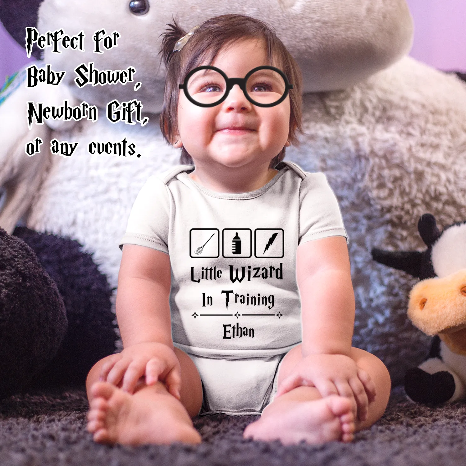 [Personalized] Endanzoo Baby Gift Bundle I Organic Baby Onesie & Photo Props - Little Wizard in Training