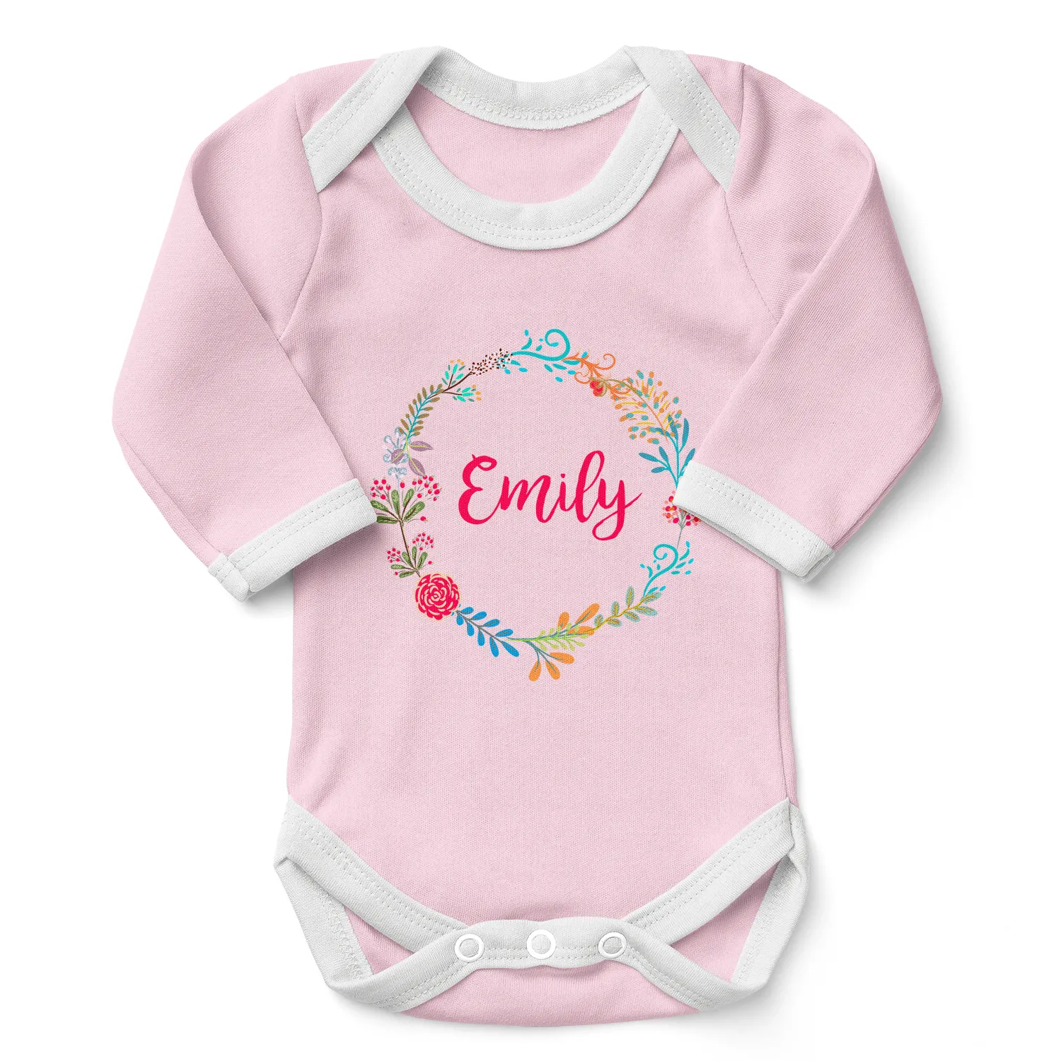 [Personalized] Endanzoo Organic Baby Bodysuit - Floral Round (Pink)