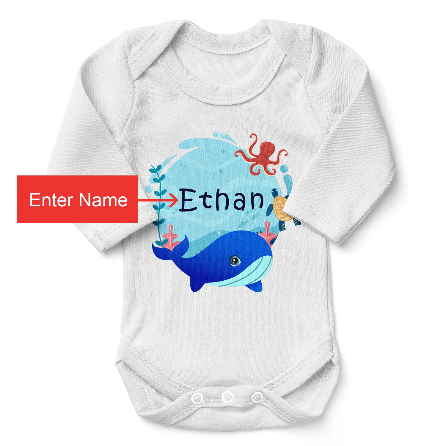 [Personalized] Endanzoo Organic Baby Bodysuit - Whale & Friends