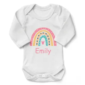 [Personalized] Endanzoo Organic Baby Girl Bodysuit - Pink Rainbow