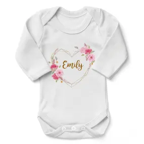 [Personalized] Endanzoo Organic Long Sleeve Baby Bodysuit - Floral Love