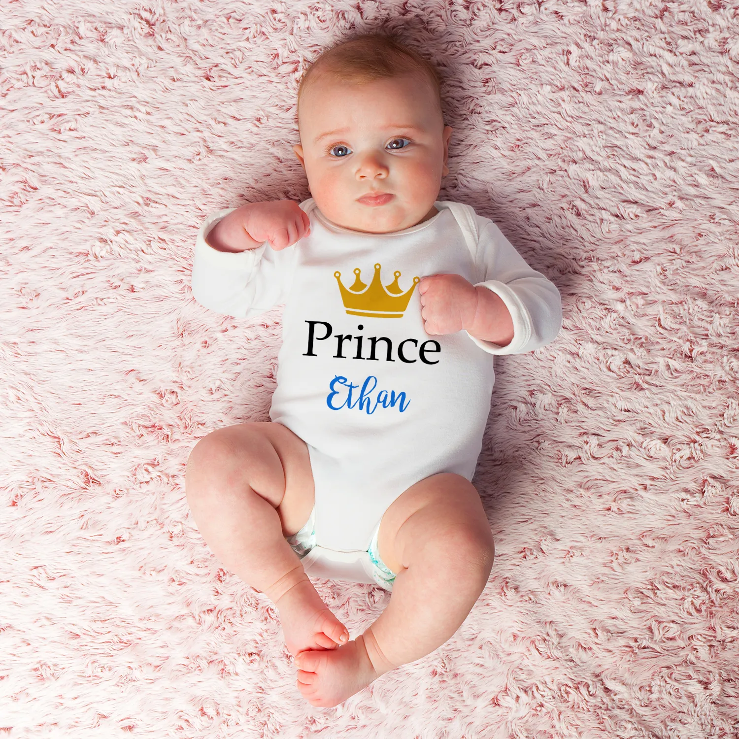 [Personalized] Endanzoo Organic Long Sleeves Baby Bodysuit - Prince Boy