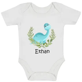 [Personalized] Endanzoo Organic Short Sleeves Baby Bodysuit - Little Dinosaurs