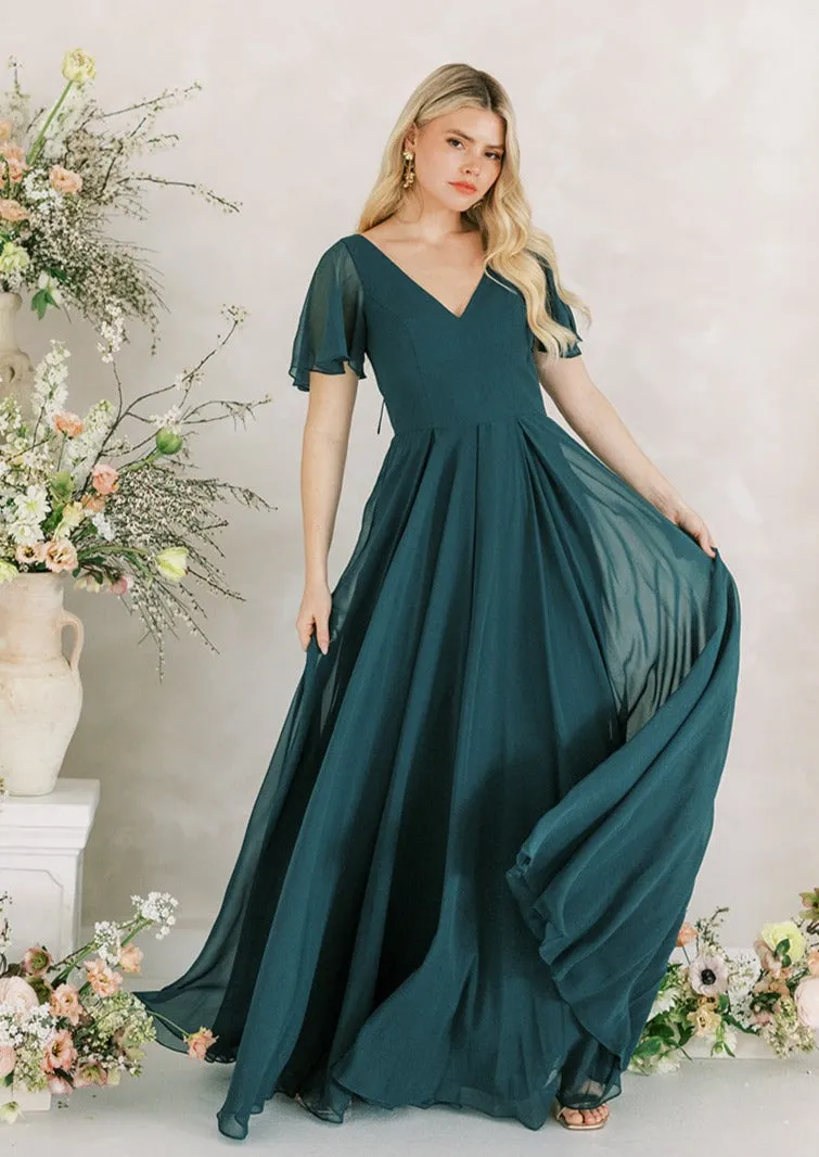 Phoebe Bridesmaid Dress In Emerald Chiffon