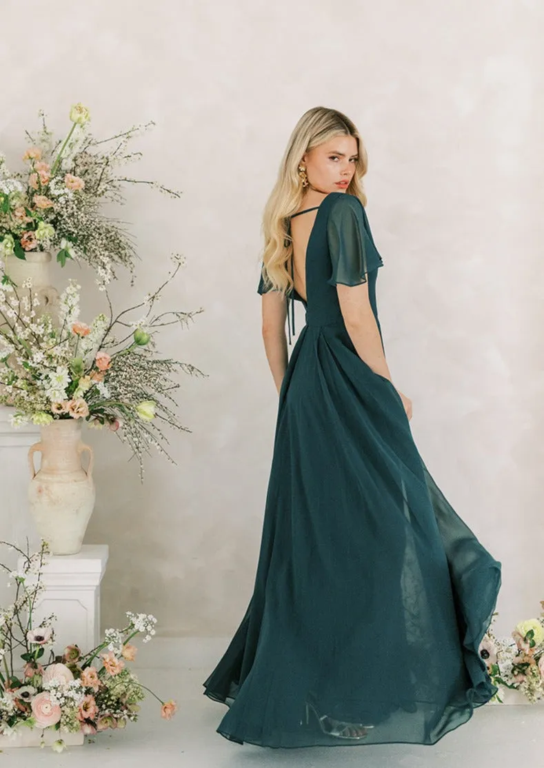 Phoebe Bridesmaid Dress In Emerald Chiffon