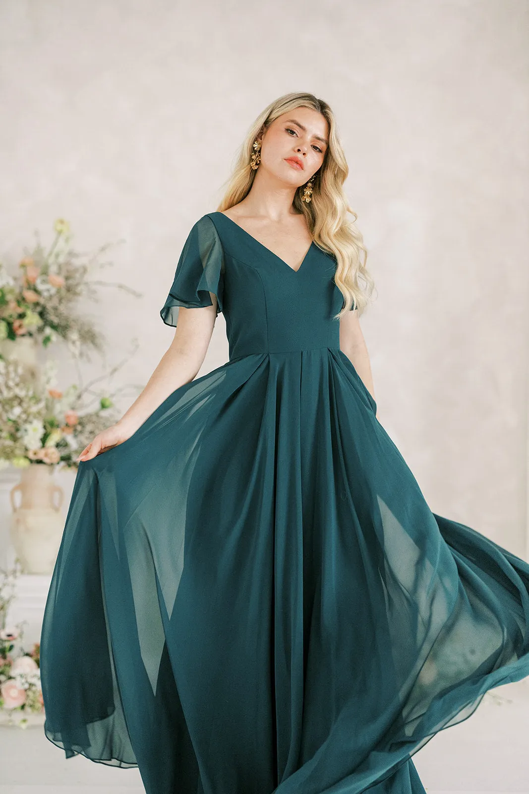 Phoebe Bridesmaid Dress In Emerald Chiffon