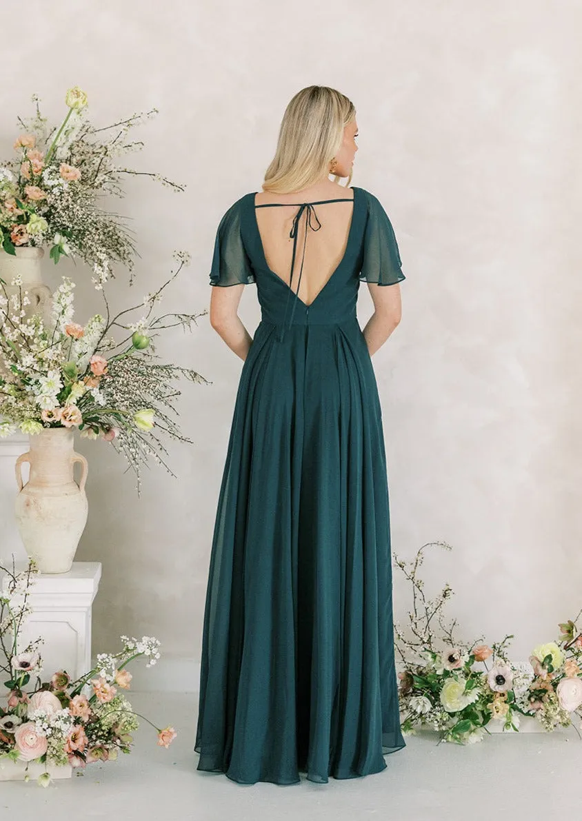 Phoebe Bridesmaid Dress In Emerald Chiffon