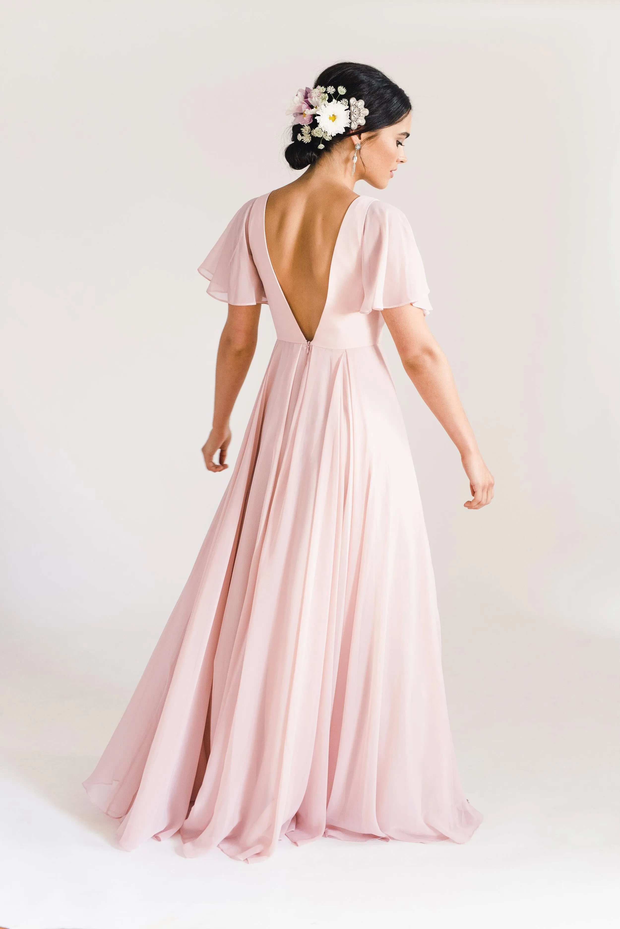 Phoebe Bridesmaid Dress In Smoked Blush Chiffon