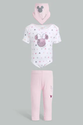 Pink And White Minnie Mouse Gift Set For Baby (3 Piece)