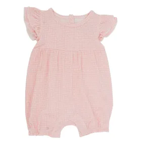 Pink Basketweave Ruffle Romper - Select Size