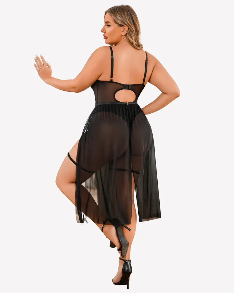 Plus Size Bodysuit with High Slit dress