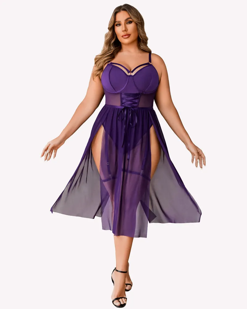 Plus Size Bodysuit with High Slit dress