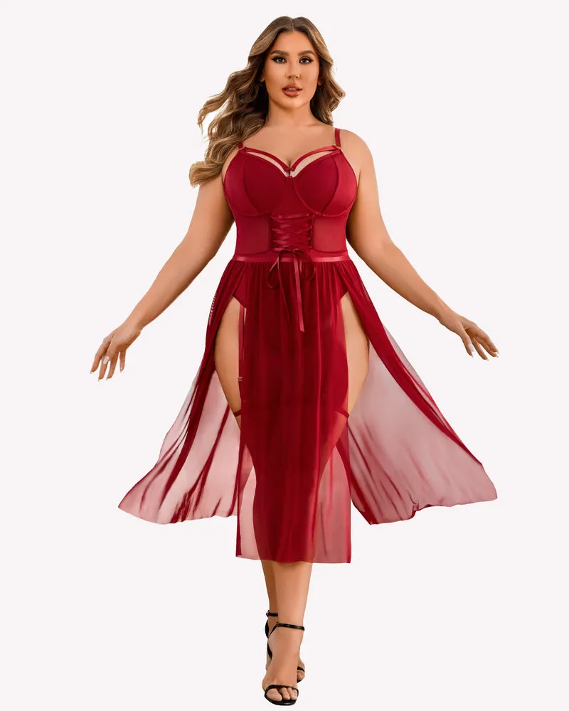 Plus Size Bodysuit with High Slit dress