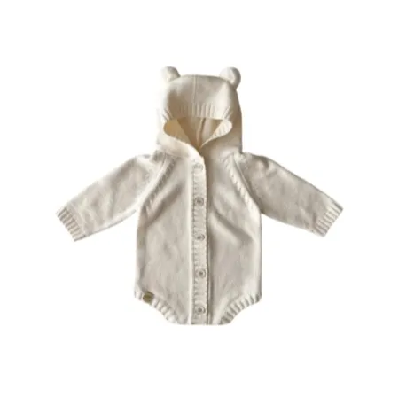 Pre-Order: Baby Bear Hooded Knit Romper | Lait   Cafe O'Lait