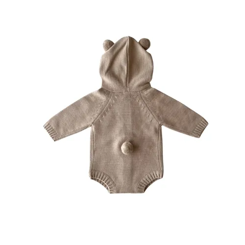 Pre-Order: Baby Bear Hooded Knit Romper | Lait   Cafe O'Lait