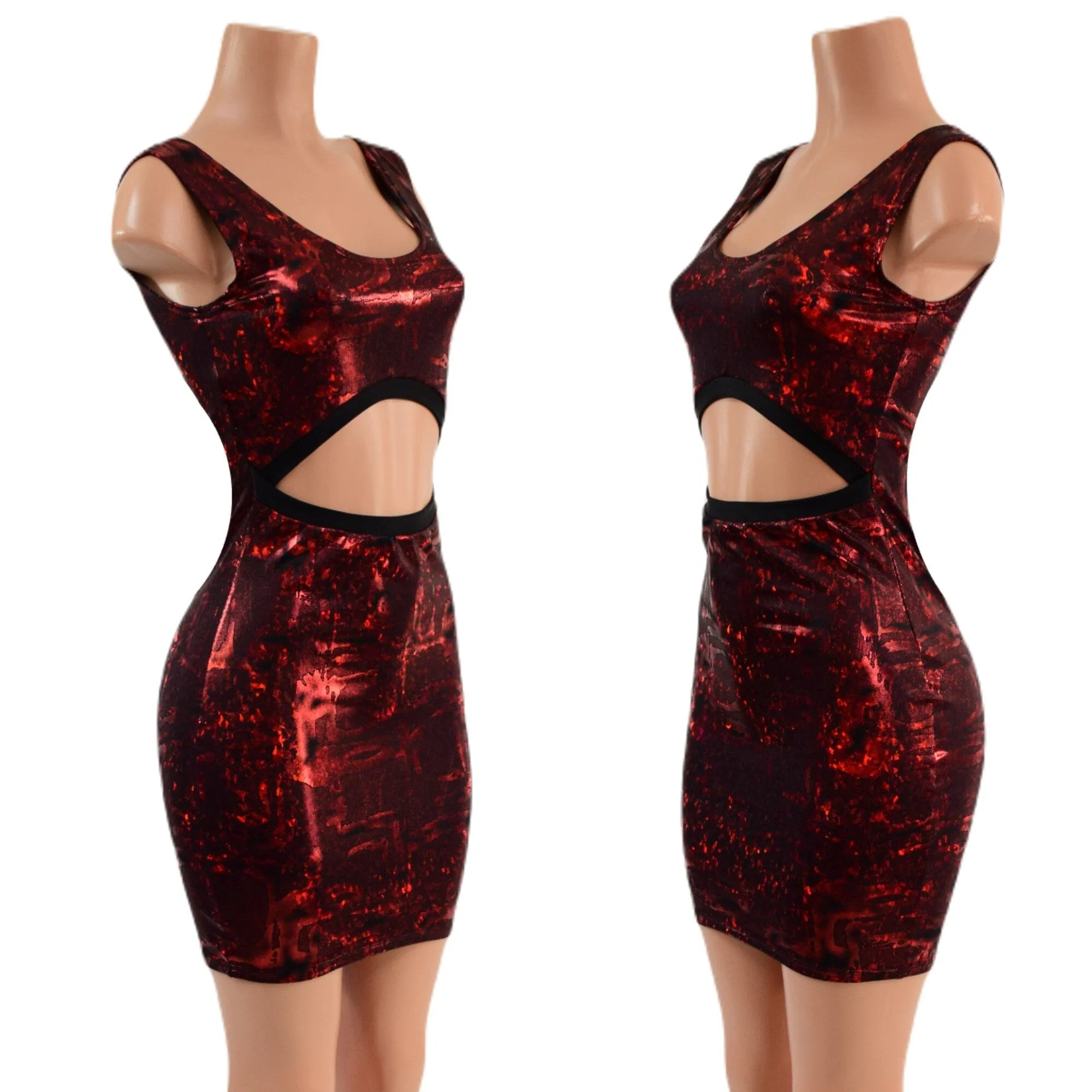 Primeval Red Bodycon Tank Dress with Ribcage Cutout