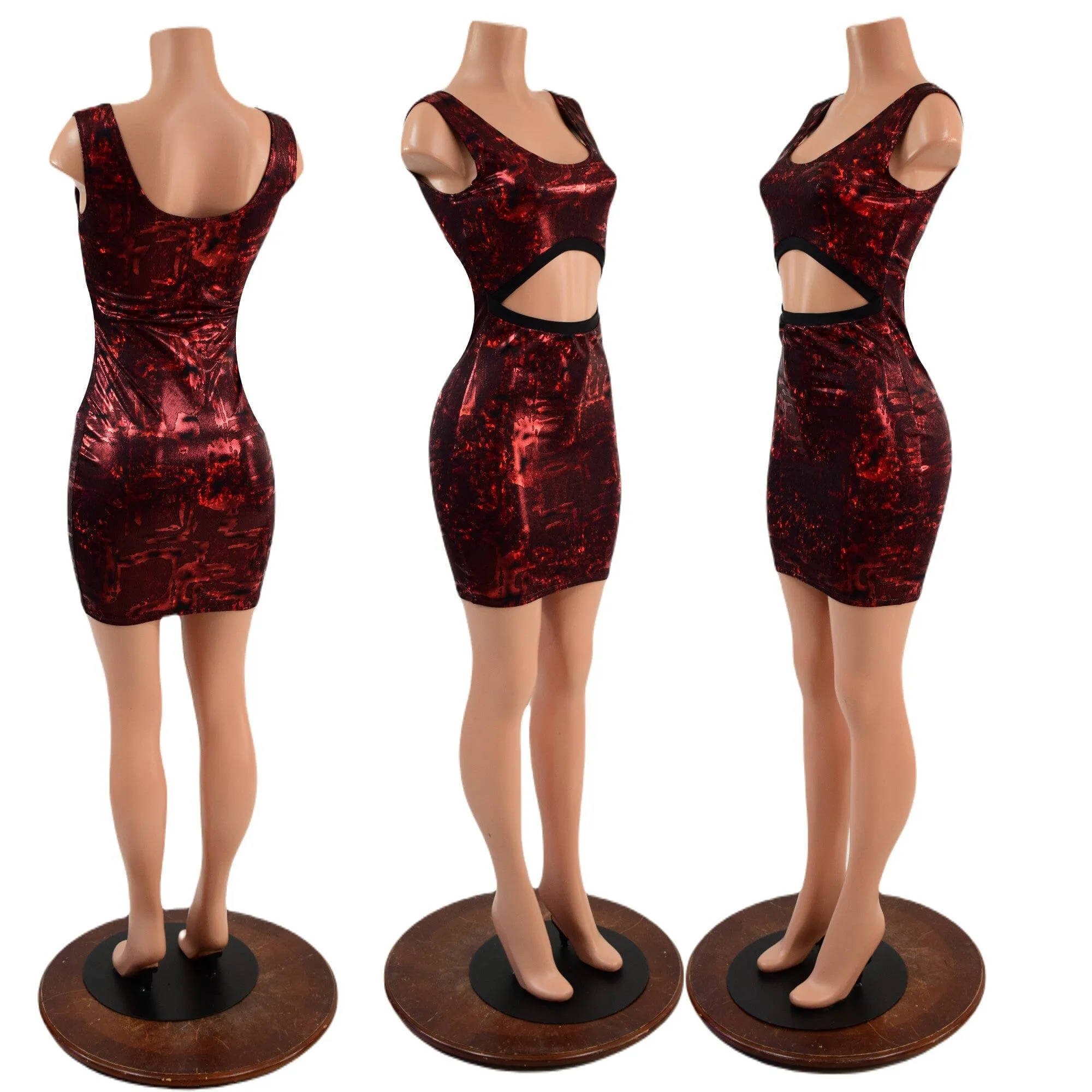 Primeval Red Bodycon Tank Dress with Ribcage Cutout