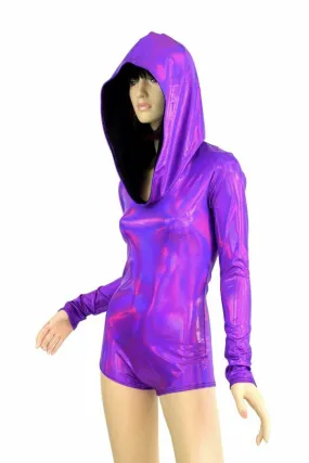 Purple Long Sleeve Hoodie Romper