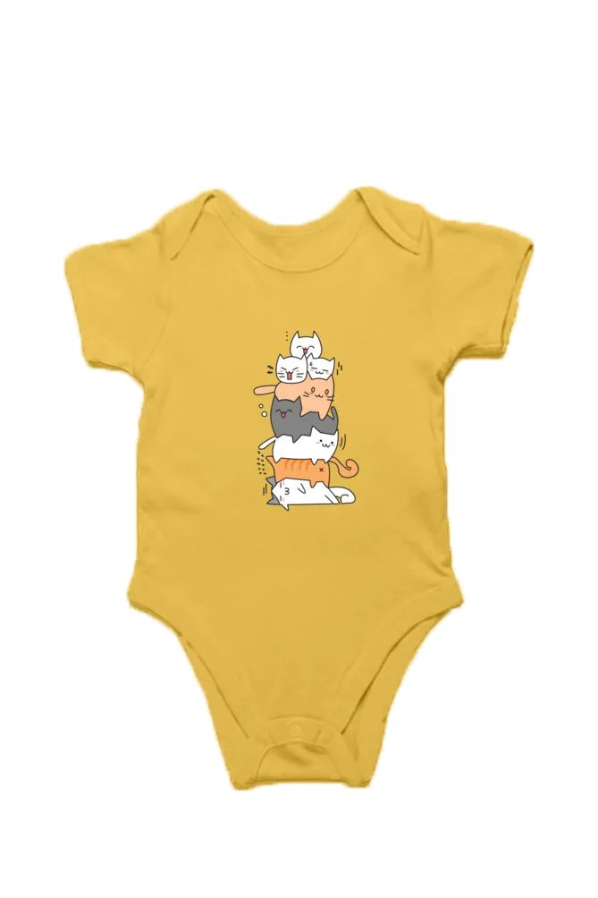 Purrfectly Cozy Cat Pile Baby Romper – Soft & Playful