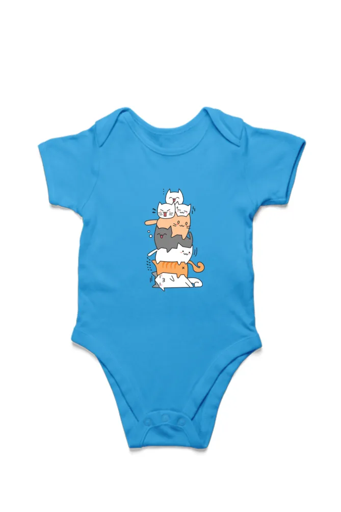 Purrfectly Cozy Cat Pile Baby Romper – Soft & Playful