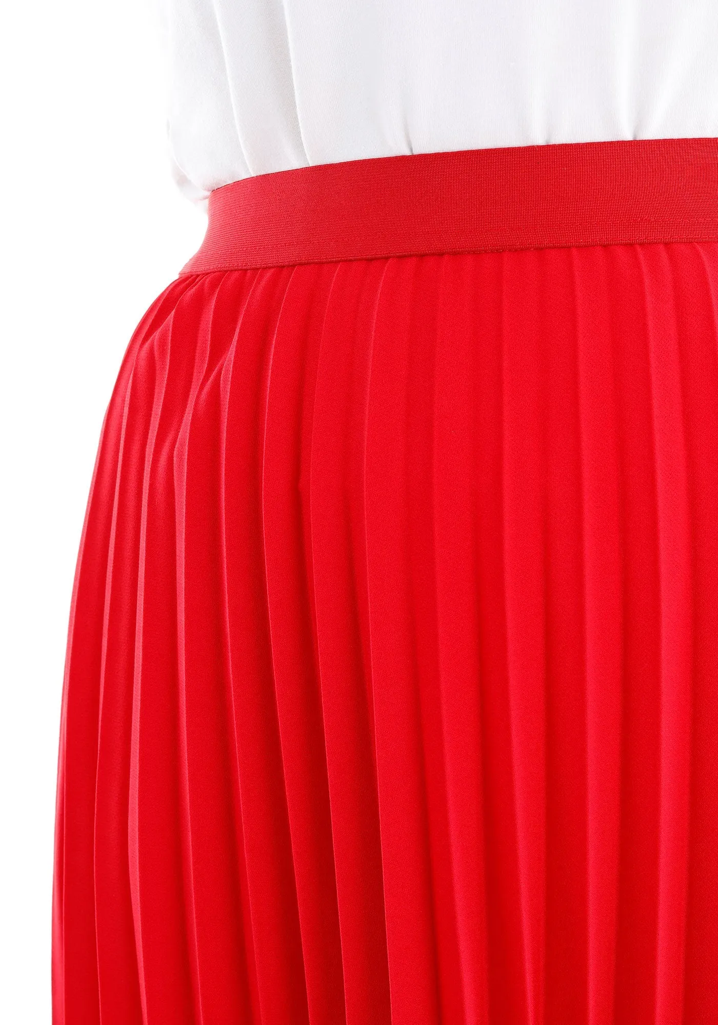 Red Oversized Accordion Plise Midi Pleated Skirt