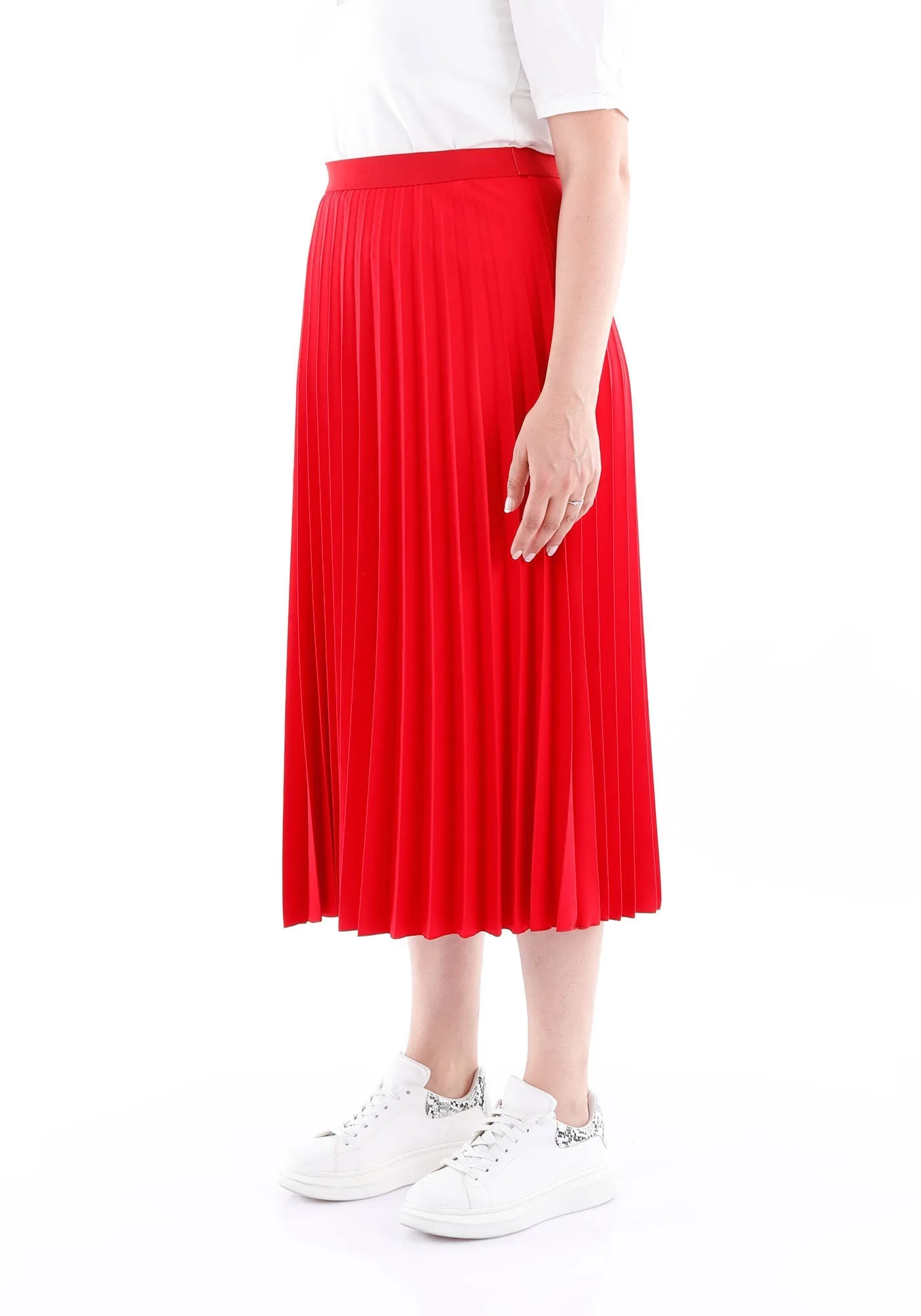 Red Oversized Accordion Plise Midi Pleated Skirt