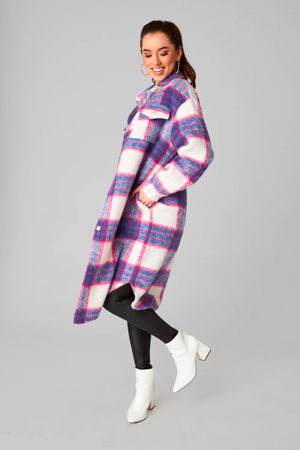 Rocky Long Plaid Shacket - Boysenberry