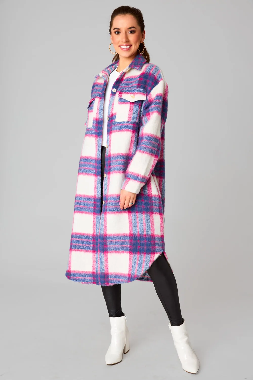 Rocky Long Plaid Shacket - Boysenberry