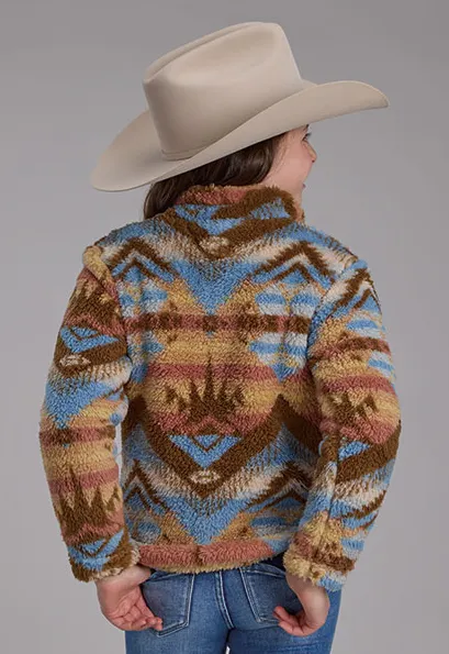 Roper Girl's Brown Multi Aztec Print 1/4 Zip Polar Fleece Pullover 0250-6200YTH