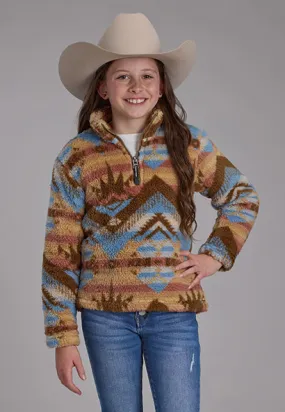 Roper Girl's Brown Multi Aztec Print 1/4 Zip Polar Fleece Pullover 0250-6200YTH